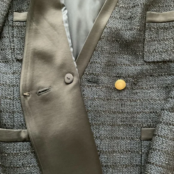 Worth New York Navy Textured Metallic Blazer with Pearl Buttons - Picture 4 of 6